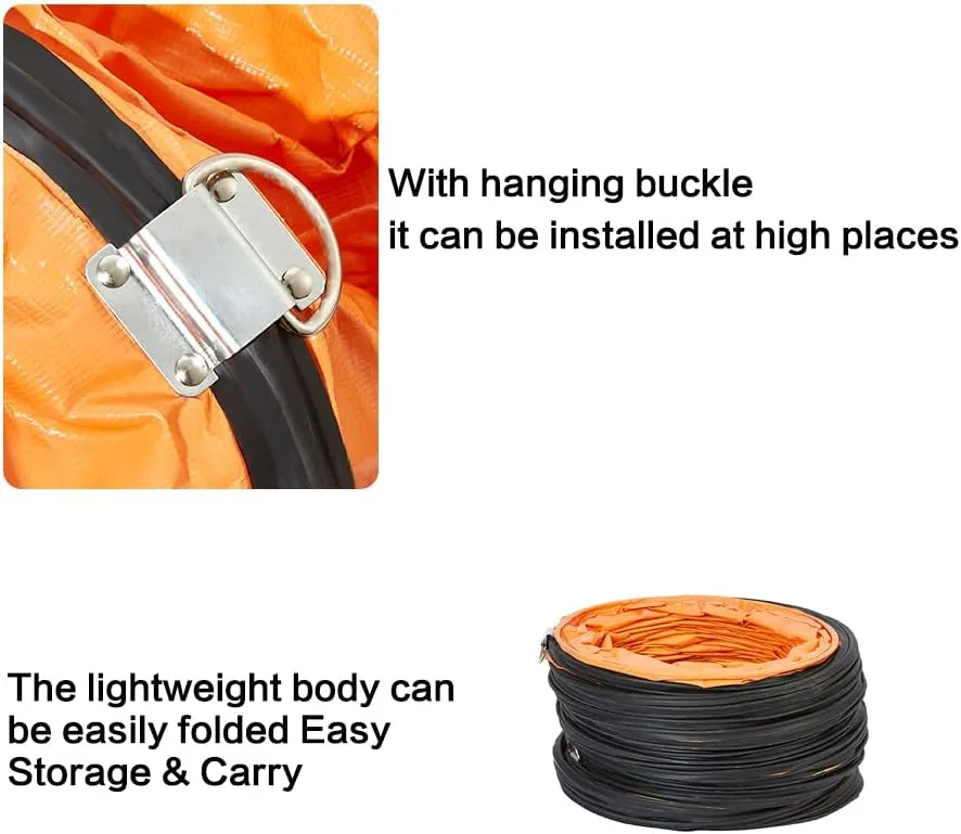PVC Flexible Duct Hose, HVAC Duct Hosing Flame Retardant for Ventilator Utility Blower Fan with Adjustable Rope and D-Ring, Easy Storage (16inx25ft)