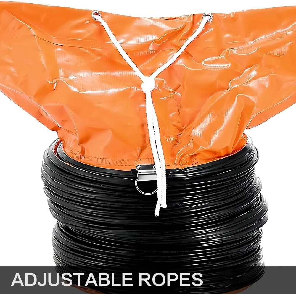 PVC Flexible Duct Hose, HVAC Duct Hosing Flame Retardant for Ventilator Utility Blower Fan with Adjustable Rope and D-Ring, Easy Storage (16inx25ft)