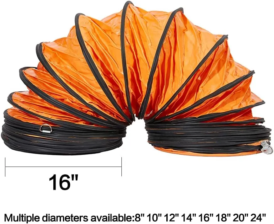 PVC Flexible Duct Hose, HVAC Duct Hosing Flame Retardant for Ventilator Utility Blower Fan with Adjustable Rope and D-Ring, Easy Storage (16inx25ft)