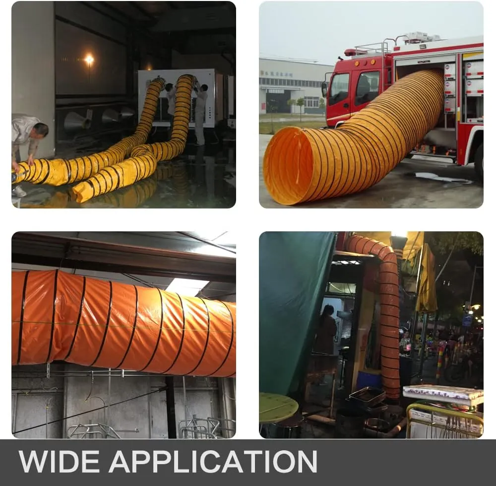 PVC Flexible Duct Hose, HVAC Duct Hosing Flame Retardant for Ventilator Utility Blower Fan with Adjustable Rope and D-Ring, Easy Storage (16inx25ft)