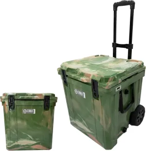 QuadraX 46QT Wheeled Rotomolded Portable Hard Cooler for Camping, Fishing, Beach | Heavy Duty Insulated Ice Chest with Wheels and Handle | Cold Retention 5 Days (Hunter Camo)