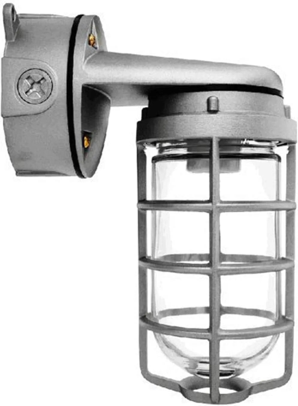 RAB Lighting VXBR100DG Vaporproof VXBR 4" Wall Bracket with Glass Globe and Cast Guard, A19 Type, Aluminum, 150W Power, 1/2" Hub, Natural
