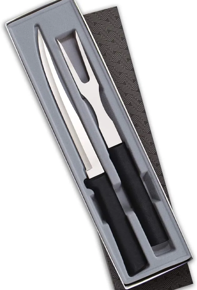 Rada Cutlery 2-Piece Carving Knife & Fork Gift Set, Black Handle