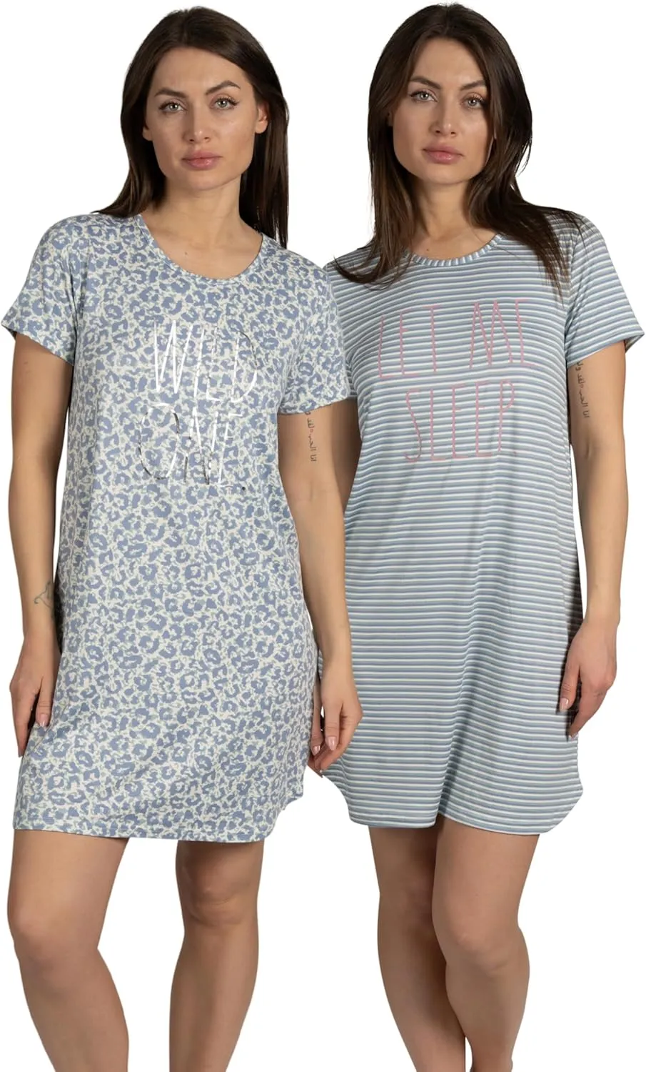 Rae Dunn Women's 2-Pack Short Sleeve Shirttail Graphic Text Nightshirts Soft Fabric Comes with Two Nightgowns
