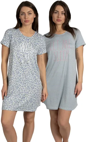 Rae Dunn Women's 2-Pack Short Sleeve Shirttail Graphic Text Nightshirts Soft Fabric Comes with Two Nightgowns