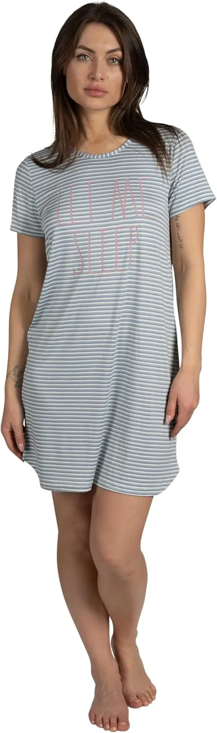 Rae Dunn Women's 2-Pack Short Sleeve Shirttail Graphic Text Nightshirts Soft Fabric Comes with Two Nightgowns