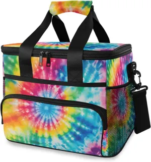 Rainbow Tie Dye Blue Cooler Bag Insulated Cooler Soft Sided Cooler 24 Can Portable Picnic Bag Large Leakproof Lunch Bag Box for Beach Grocery Camping Travel Car Men Women