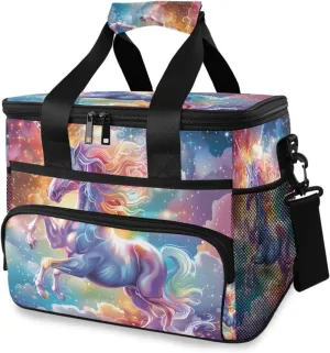Rainbow Unicorn Galaxy Horse Cooler Bag Insulated Cooler Soft Sided Cooler 24 Can Portable Picnic Bag Large Leakproof Lunch Bag Box for Beach Grocery Camping Travel Car Men Women