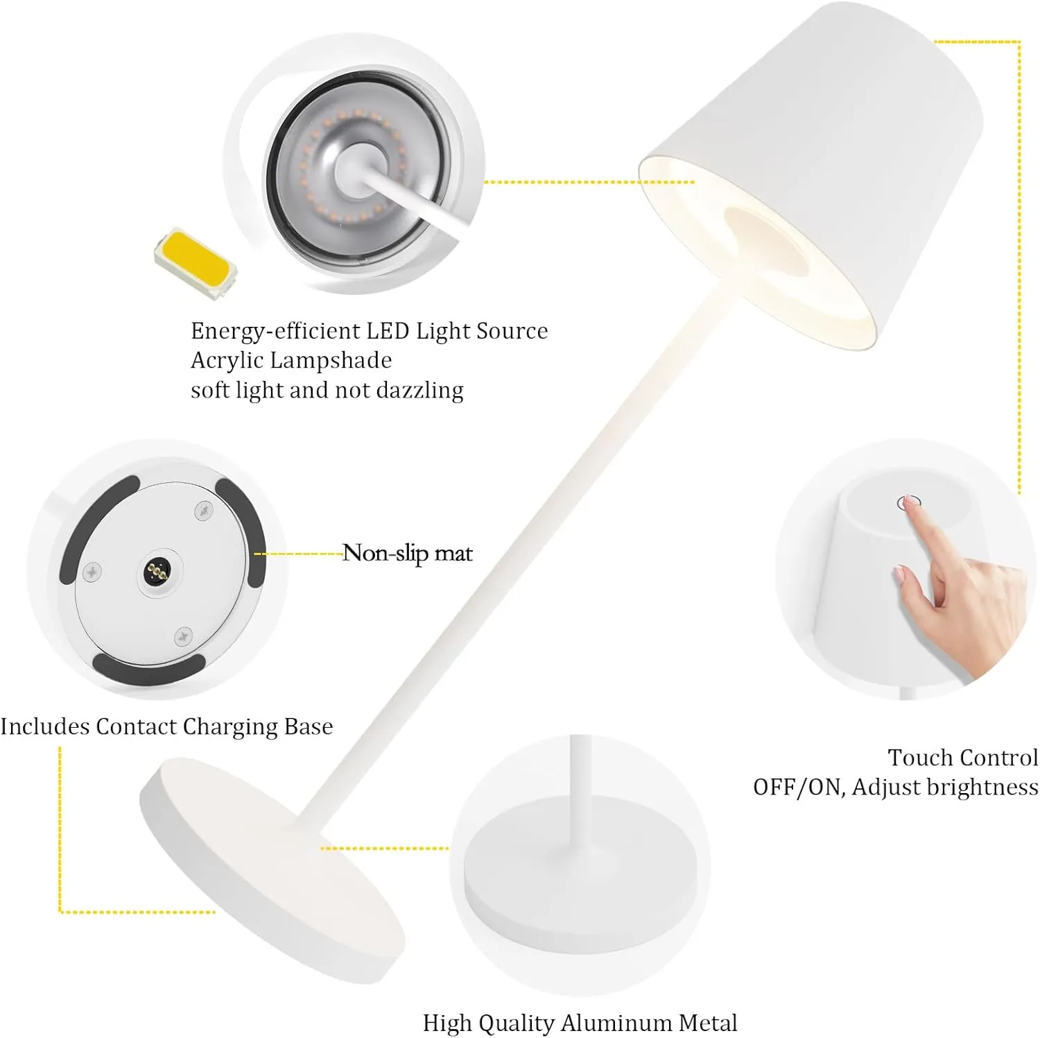 Ralaby IP54 Cordless Table Lamps Portable Rechargeable Battery Operated Lamp, Modern Aluminum Dimmable Indoor/Outdoor Cordless Lamp,Desk Lamp for/Restaurant/Bar/Cafe/Bedroom (2 Pack,White,4800mAh)