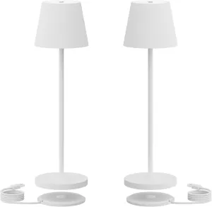 Ralaby IP54 Cordless Table Lamps Portable Rechargeable Battery Operated Lamp, Modern Aluminum Dimmable Indoor/Outdoor Cordless Lamp,Desk Lamp for/Restaurant/Bar/Cafe/Bedroom (2 Pack,White,4800mAh)