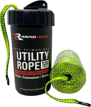 Rapid Rope Canister 120ft G2 Green Flat Tactical Paracord, Made in USA, 1100lb Tested Heavy Duty Poly Rope Test Cord, Non-Tangle Dispenser Included – Hiking, Camping, Survival, Utility, Climbing