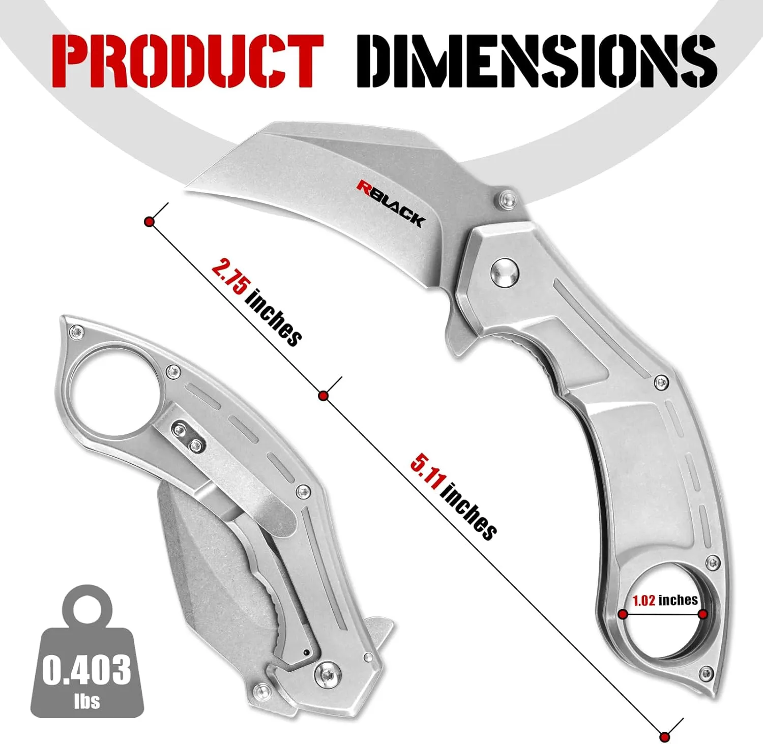 RBLACK Tactical Karambit Folding Knife with Clip, Stonewashed Blade Stainless Steel Handle, Pocket Knives for Men Women Hunting Camping EDC Outdoor Tool