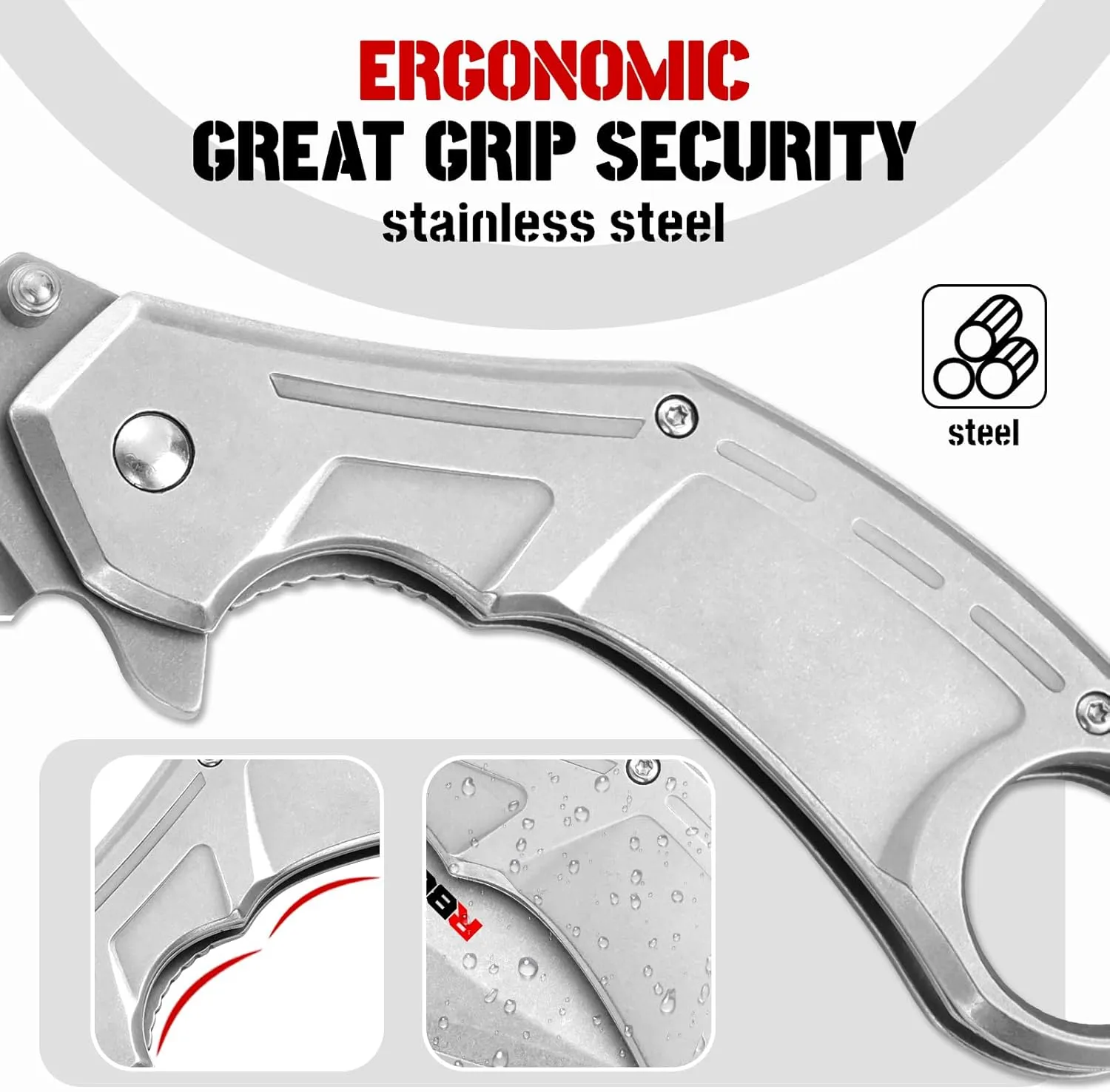 RBLACK Tactical Karambit Folding Knife with Clip, Stonewashed Blade Stainless Steel Handle, Pocket Knives for Men Women Hunting Camping EDC Outdoor Tool
