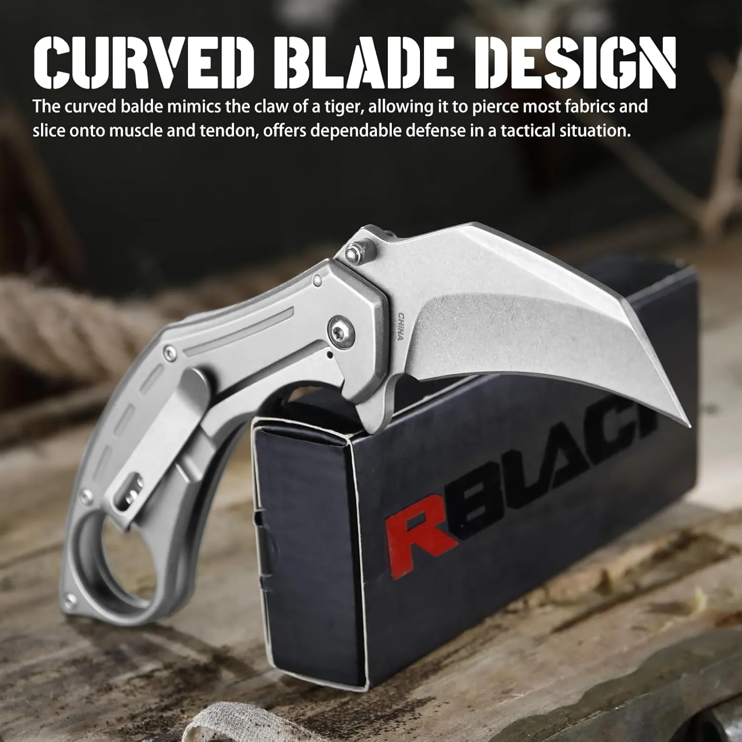 RBLACK Tactical Karambit Folding Knife with Clip, Stonewashed Blade Stainless Steel Handle, Pocket Knives for Men Women Hunting Camping EDC Outdoor Tool