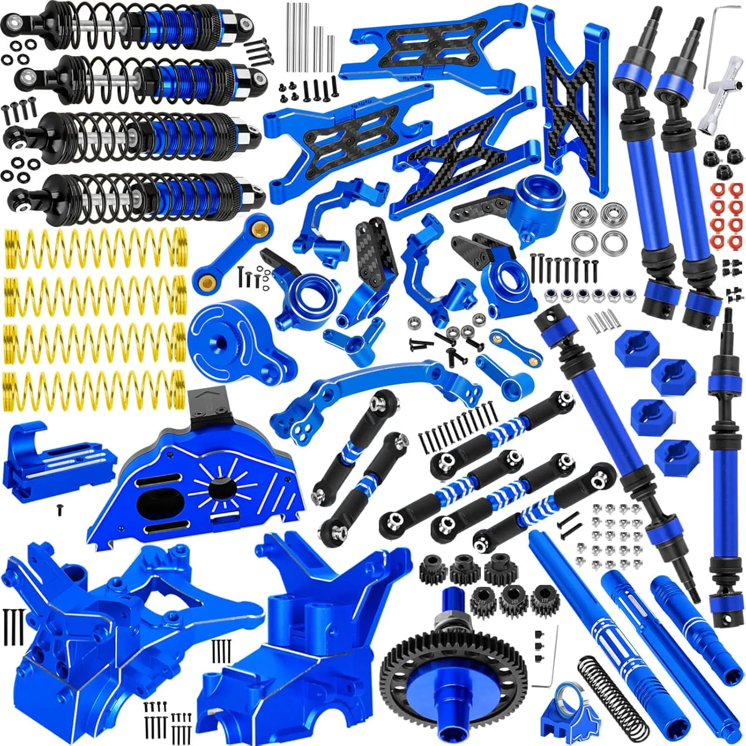 RC Upgrades Part for 1/10 Granite/Senton 3S & Mega550,Shock,Links,A-Arm,Caster Block,Steering Blocks,Stub Axle Carriers,Gearbox,Covers,Center Driveshaft,CVD Axles,Support,Spline,Steering,57TGear,Blue