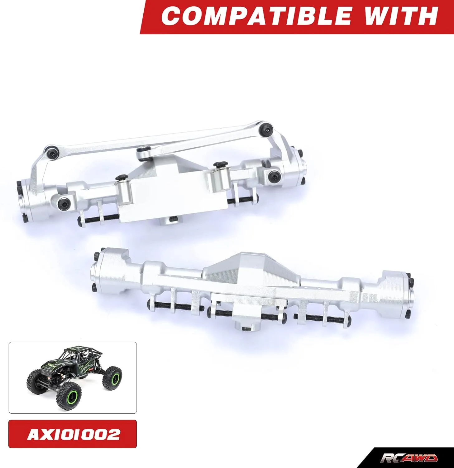 RCAWD Front & Rear Axle Housing Without Gears, Rear & Steering Axle Assembled Upgrades for 1/18 Axial UTB18 Capra Trail Buggy Crawlers Aluminum Parts AXI218001 Silver