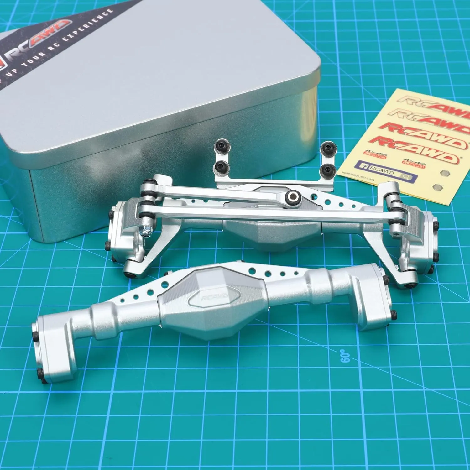 RCAWD Front & Rear Axle Housing Without Gears, Rear & Steering Axle Assembled Upgrades for 1/18 Axial UTB18 Capra Trail Buggy Crawlers Aluminum Parts AXI218001 Silver
