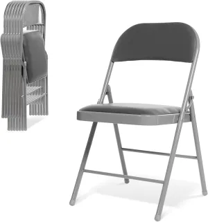 Real Relax 8 Pack Folding Chairs with Padded Seat, Leather Folding Chairs for Home and Office, Indoor and Outdoor Events Grey