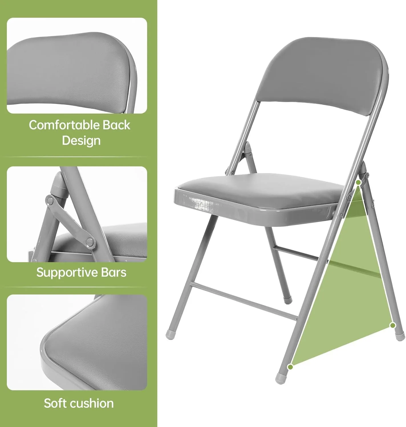 Real Relax 8 Pack Folding Chairs with Padded Seat, Leather Folding Chairs for Home and Office, Indoor and Outdoor Events Grey