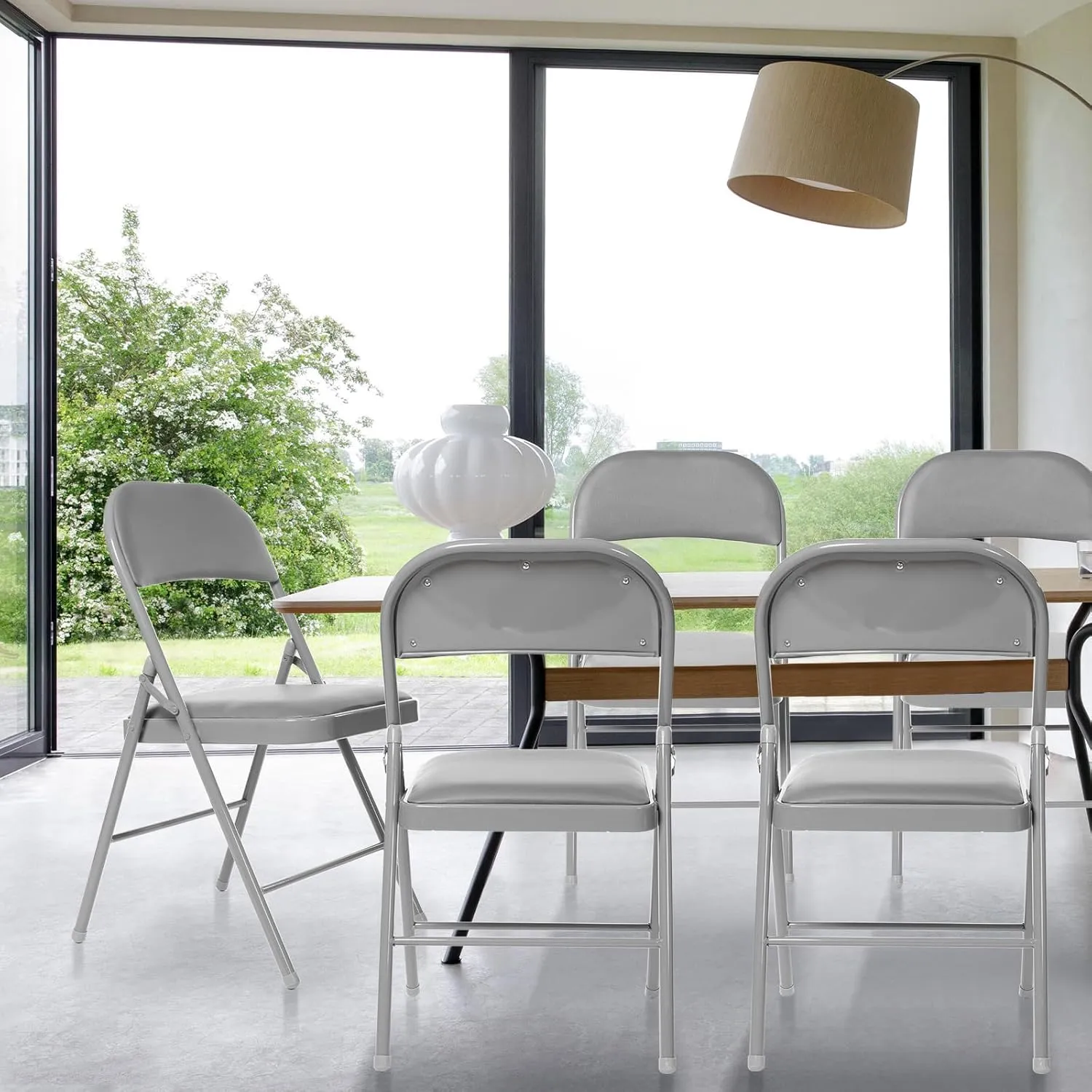 Real Relax 8 Pack Folding Chairs with Padded Seat, Leather Folding Chairs for Home and Office, Indoor and Outdoor Events Grey