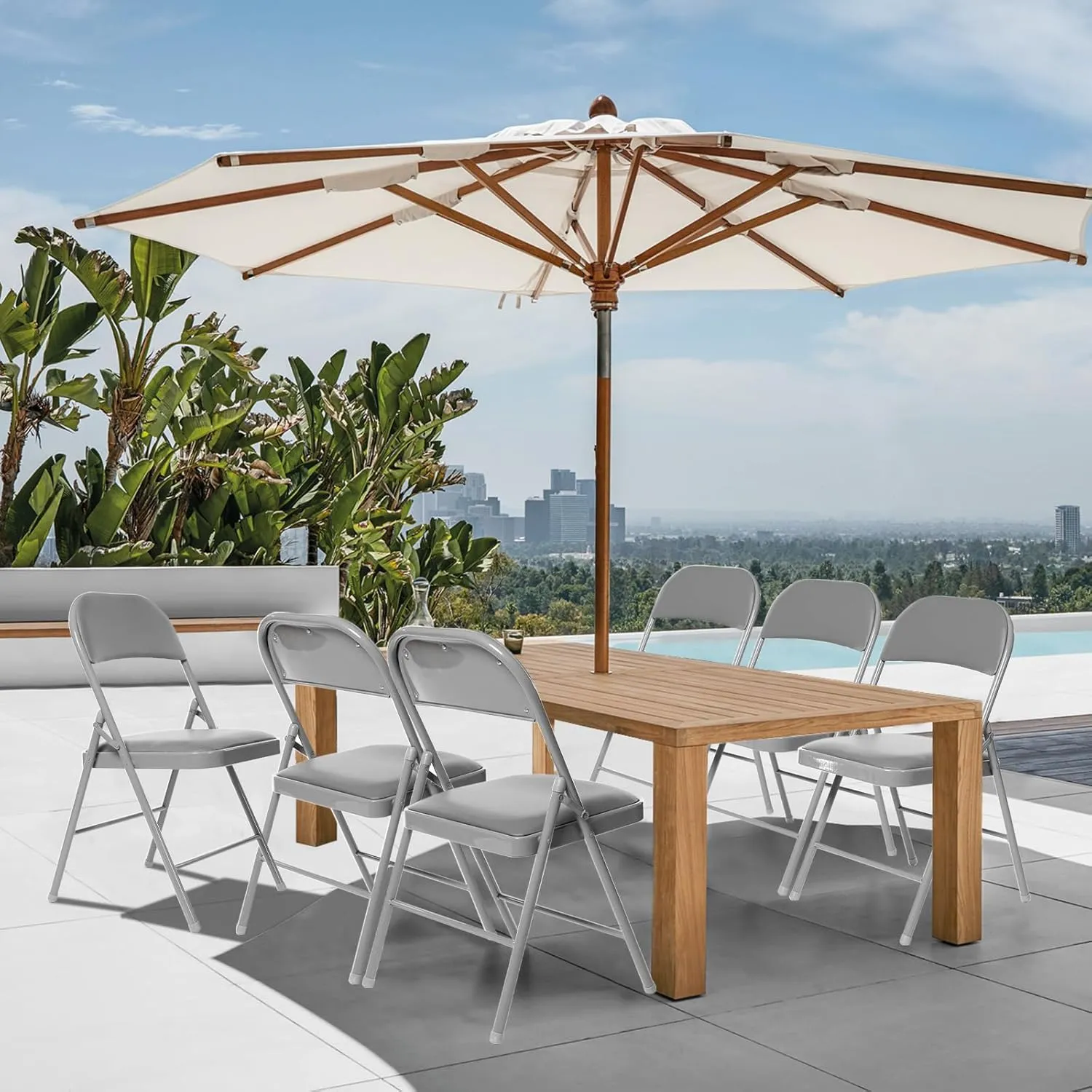 Real Relax 8 Pack Folding Chairs with Padded Seat, Leather Folding Chairs for Home and Office, Indoor and Outdoor Events Grey