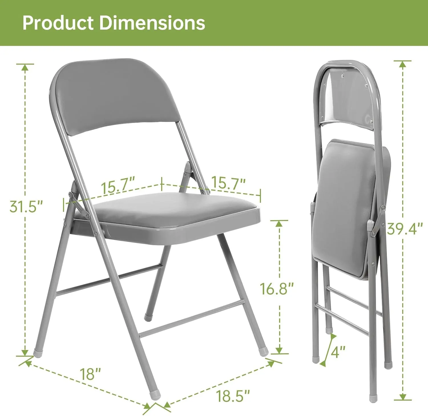 Real Relax 8 Pack Folding Chairs with Padded Seat, Leather Folding Chairs for Home and Office, Indoor and Outdoor Events Grey