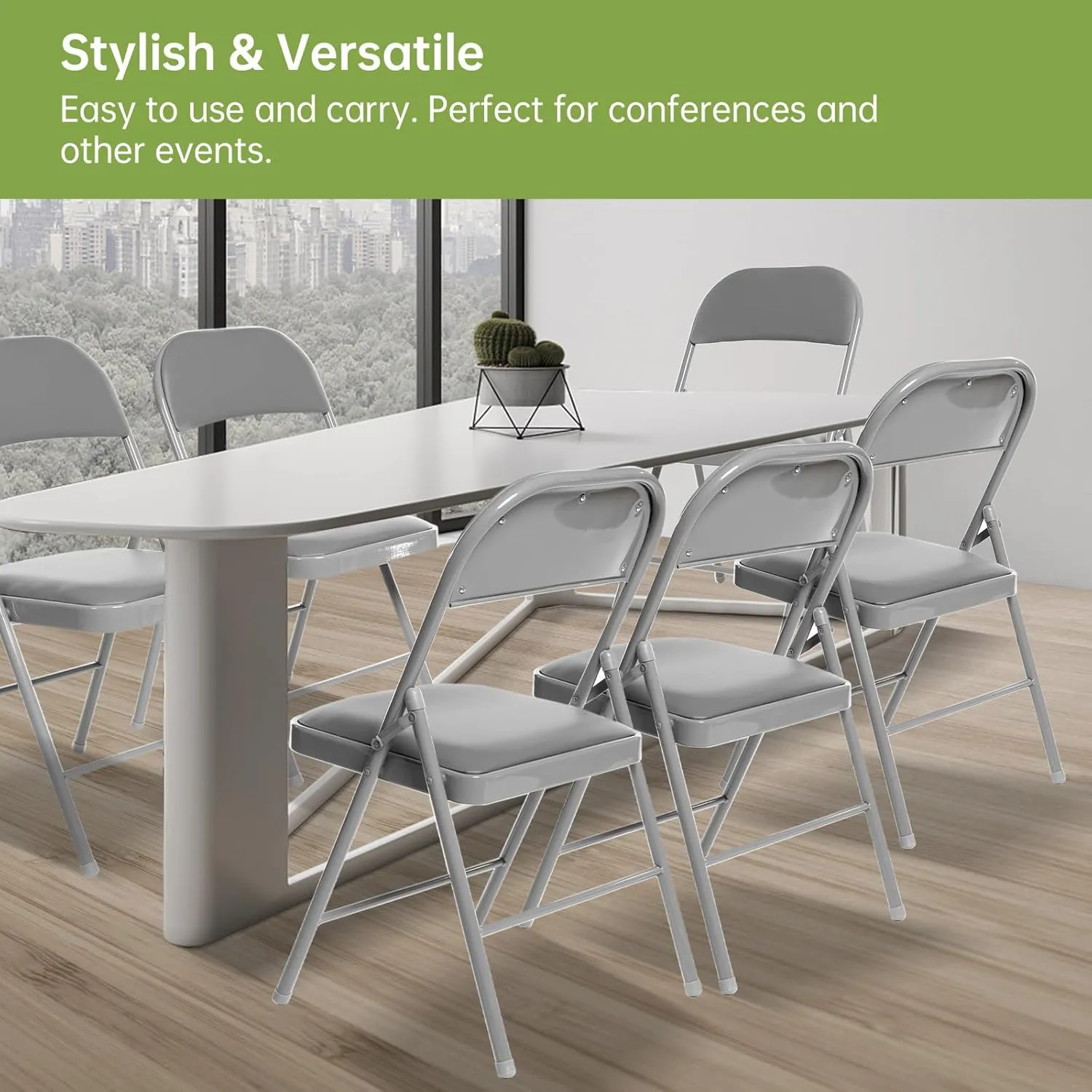 Real Relax 8 Pack Folding Chairs with Padded Seat, Leather Folding Chairs for Home and Office, Indoor and Outdoor Events Grey