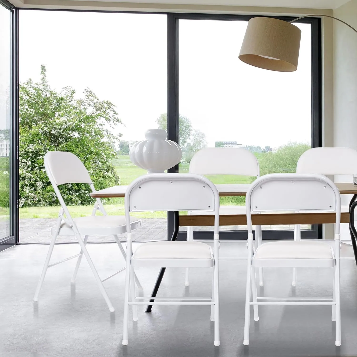 Real Relax 8 Pack Folding Chairs with Padded Seat, Leather Folding Chairs for Home and Office, Indoor and Outdoor Events White