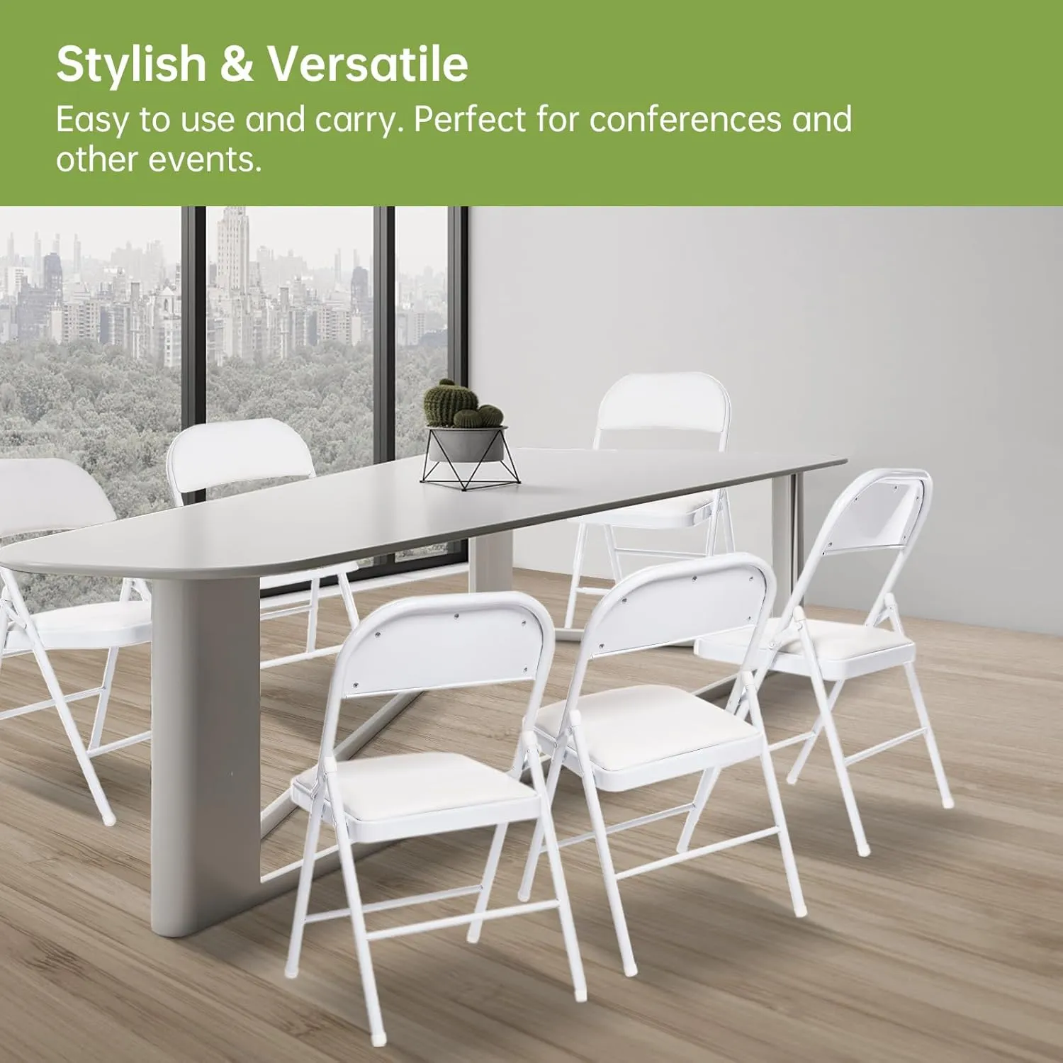 Real Relax 8 Pack Folding Chairs with Padded Seat, Leather Folding Chairs for Home and Office, Indoor and Outdoor Events White