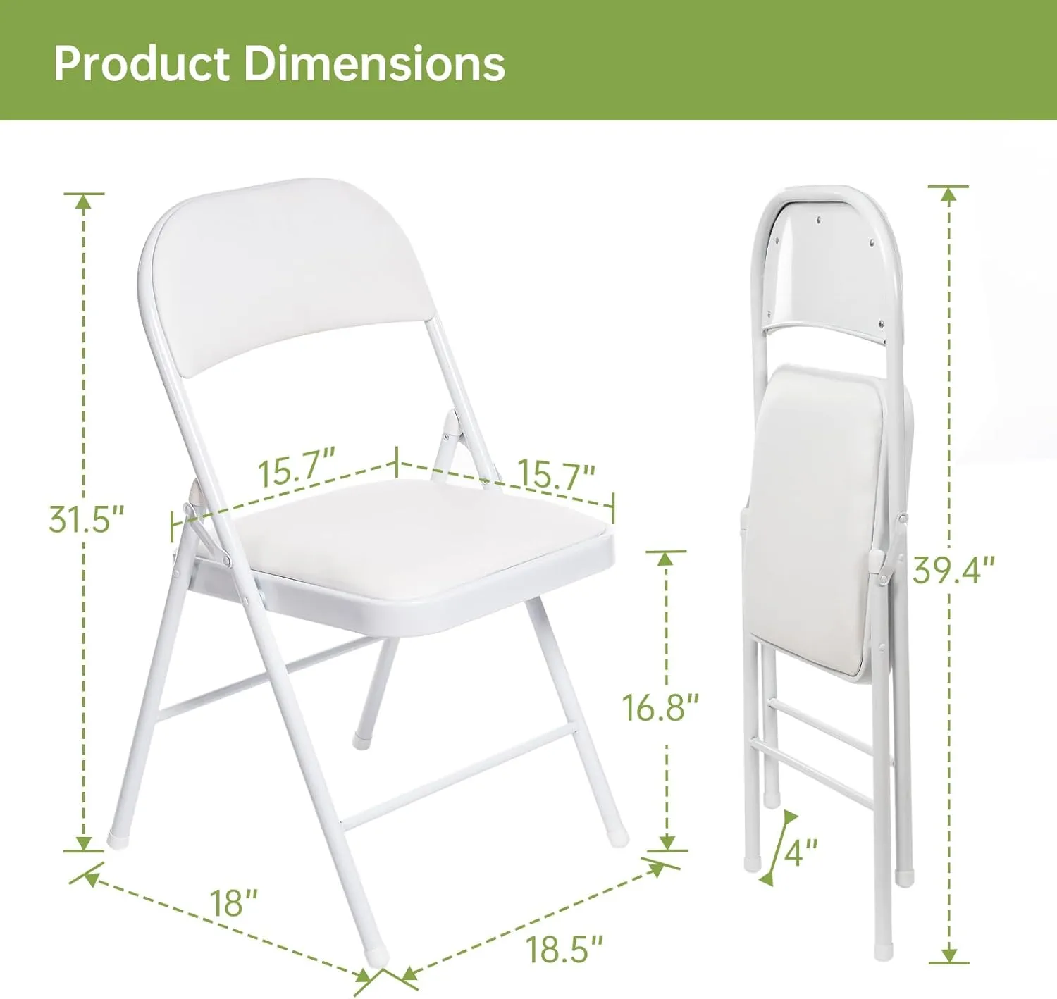 Real Relax 8 Pack Folding Chairs with Padded Seat, Leather Folding Chairs for Home and Office, Indoor and Outdoor Events White
