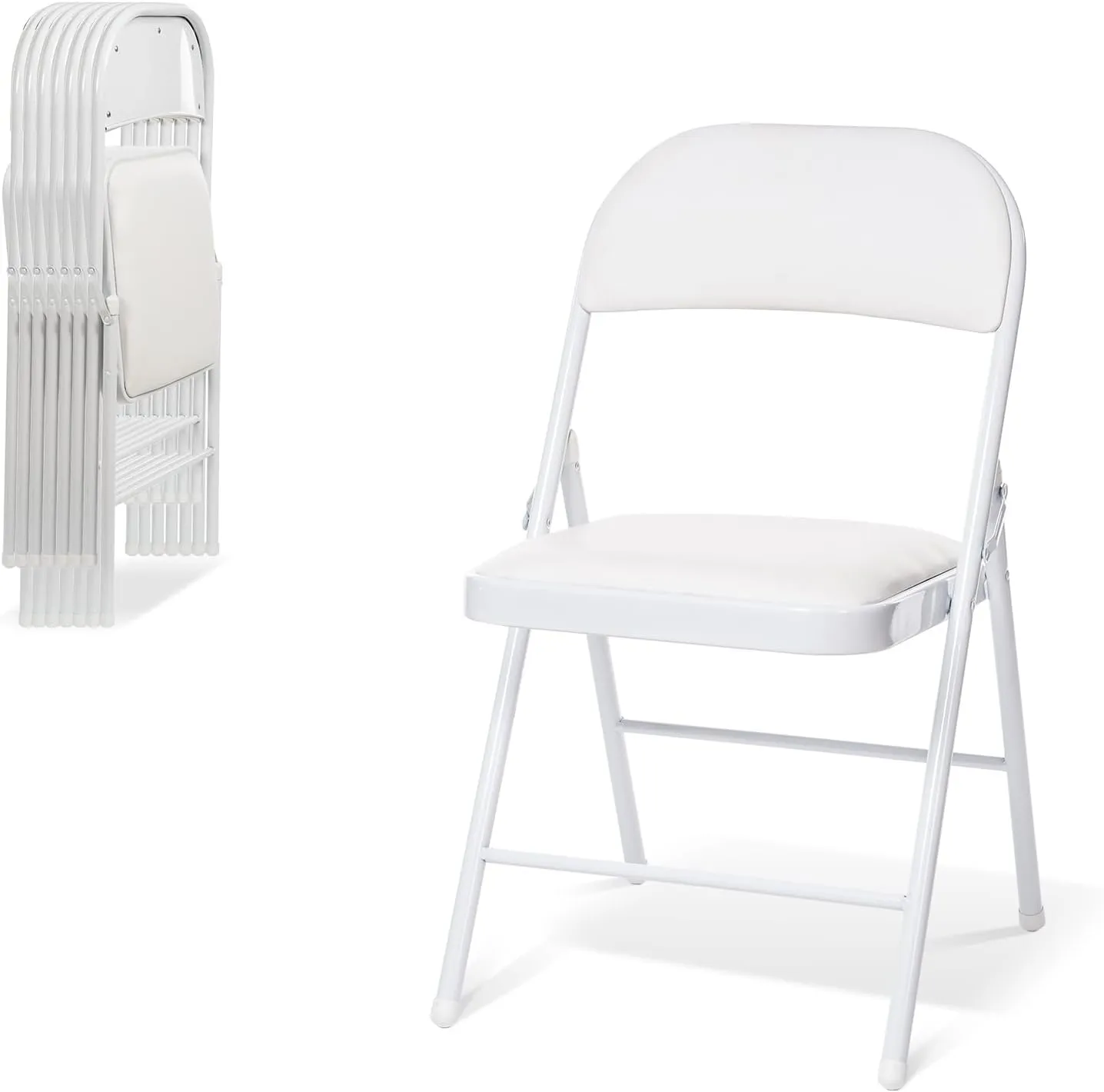 Real Relax 8 Pack Folding Chairs with Padded Seat, Leather Folding Chairs for Home and Office, Indoor and Outdoor Events White