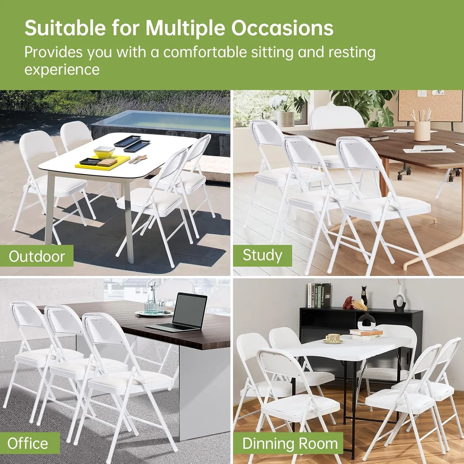 Real Relax 8 Pack Folding Chairs with Padded Seat, Leather Folding Chairs for Home and Office, Indoor and Outdoor Events White