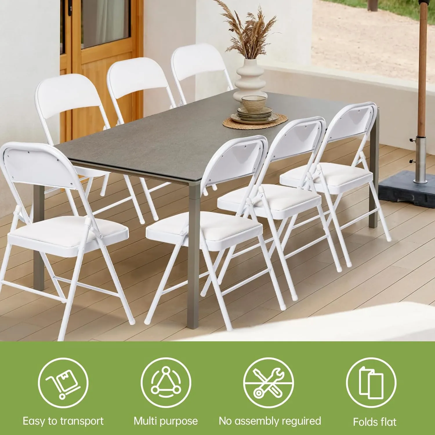 Real Relax 8 Pack Folding Chairs with Padded Seat, Leather Folding Chairs for Home and Office, Indoor and Outdoor Events White