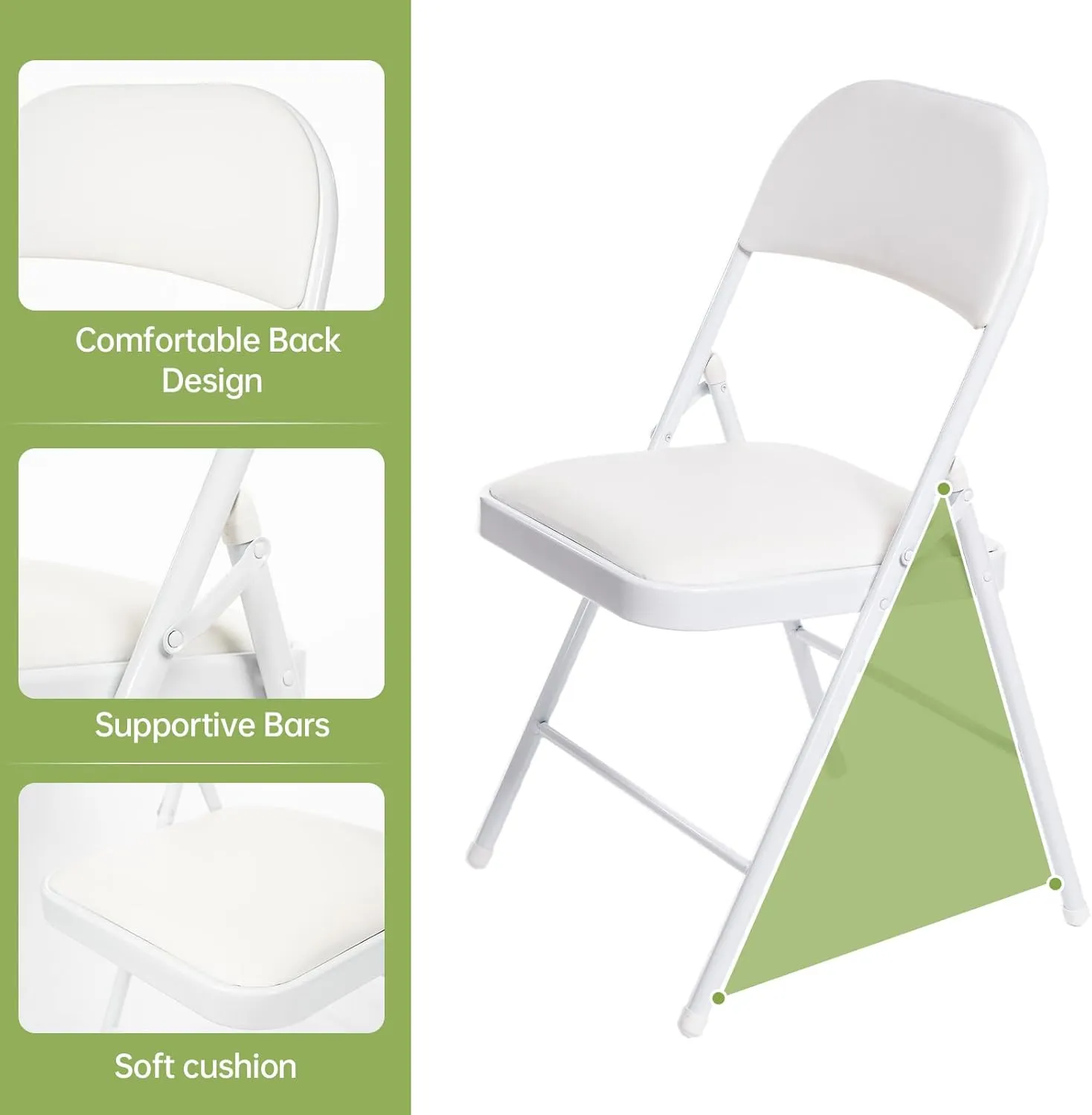Real Relax 8 Pack Folding Chairs with Padded Seat, Leather Folding Chairs for Home and Office, Indoor and Outdoor Events White