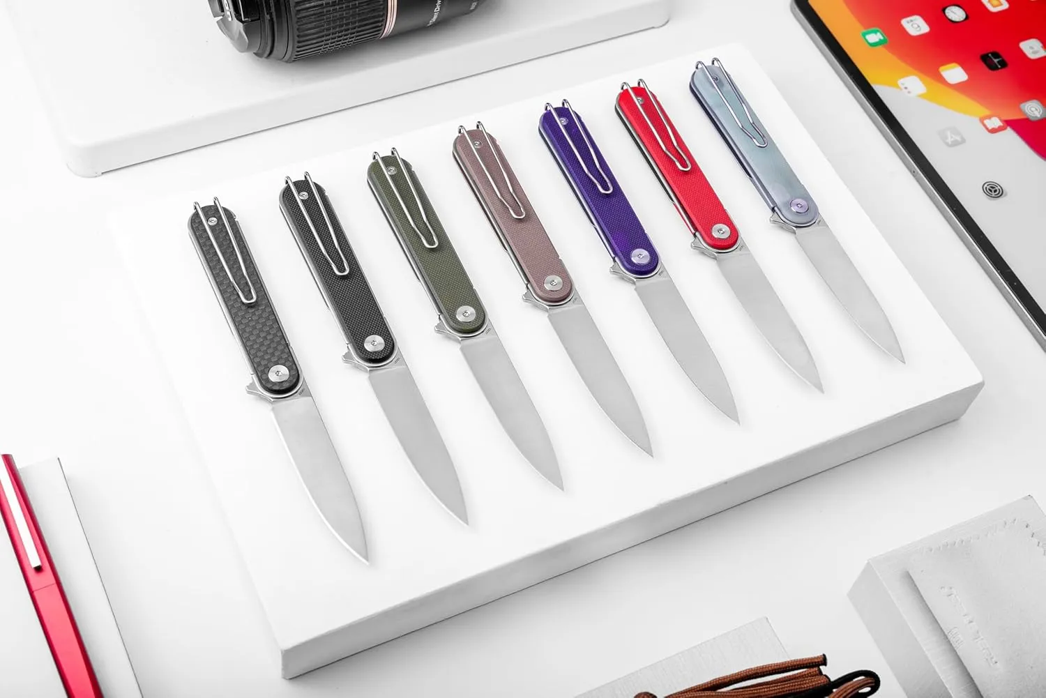 REALSTEEL IRIS Pocket Knife, Folding Knife, Flipper, Liner Lock, 2.99" 12C27 Steel Blade, Lightweight G10 Handle, 1.74oz, Deep-carry Pocket Clip, EDC Outdoor Indoor, Gifts for Men Women Camping Hiking Climbing Fishing (Carbon Fiber laminate G10)