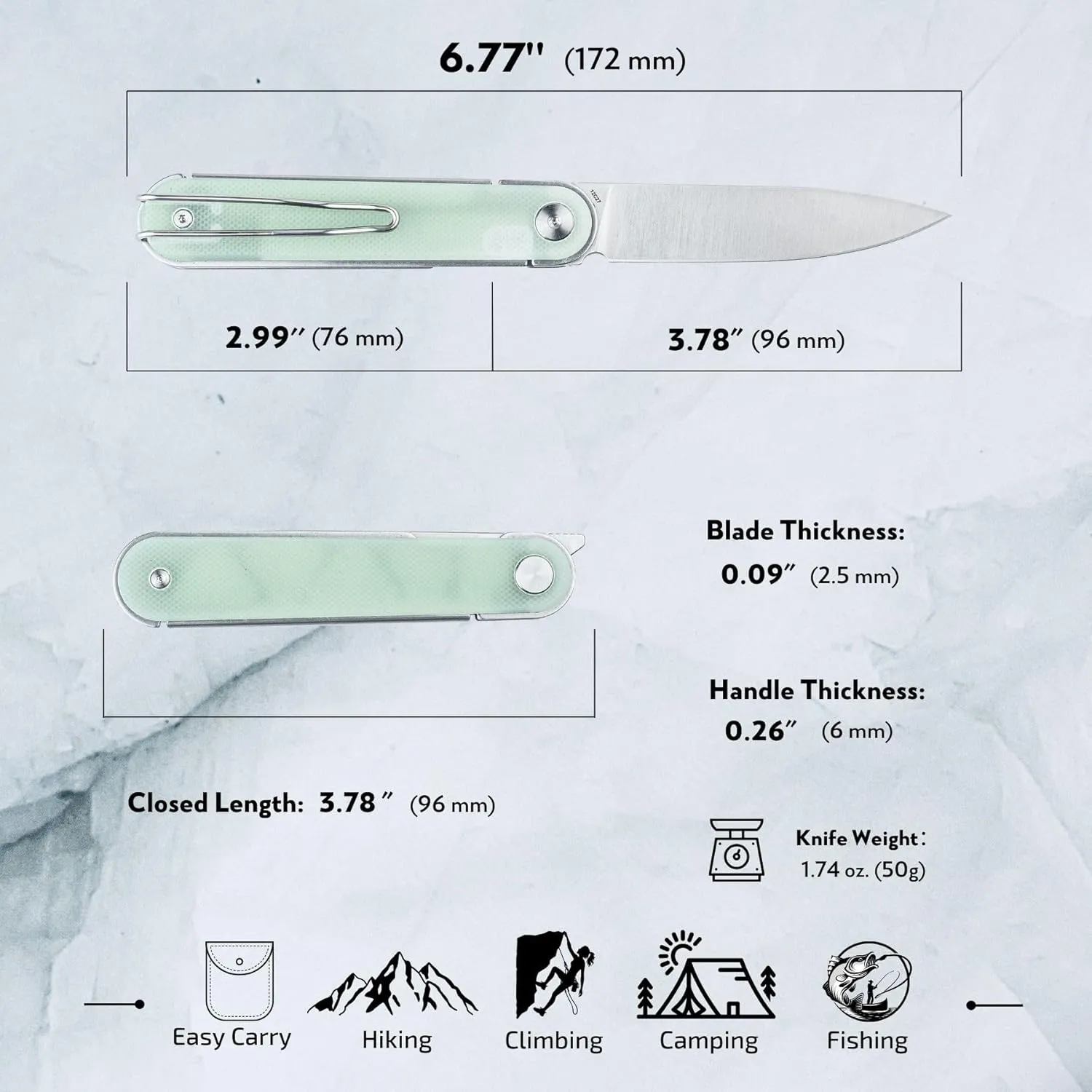 REALSTEEL IRIS Pocket Knife, Folding Knife, Front Flipper, Liner Lock, 2.99" 12C27 Steel Blade, Lightweight G10 Handle, 1.74oz, Deep-carry Pocket Clip, EDC Outdoor Indoor, Gifts for Men Women Camping Hiking Climbing Fishing (Natural G10)