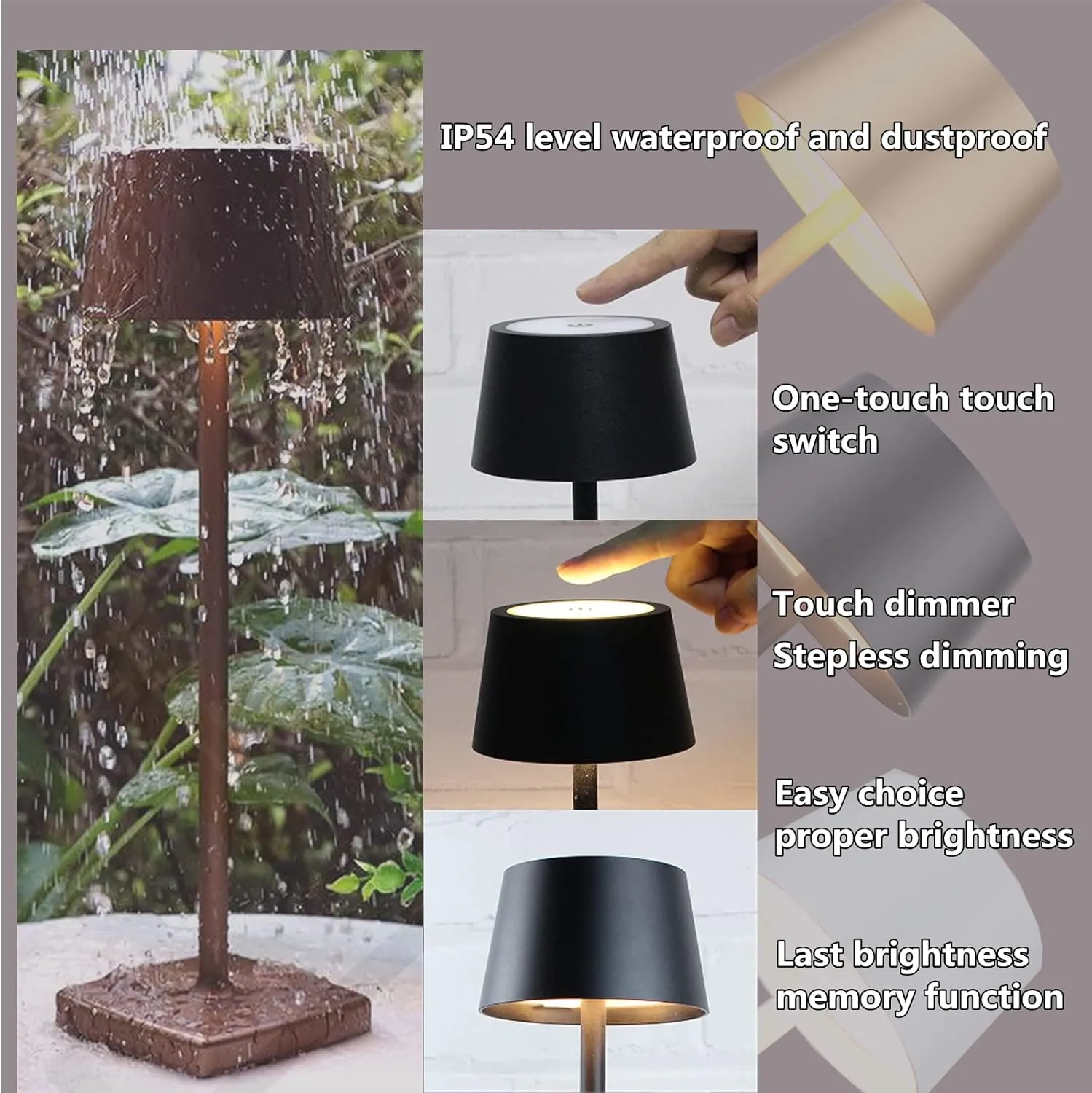 Rechargeable led Cordless Table Lamps, Aluminum, dimmable,Suitable for Indoor and Outdoor Lighting Grey