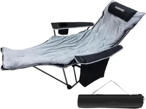 Reclining Camping Chair 4 Position with Foot Rest Comfortable for Adults 265Ibs Folding Lounger Mesh Beach Chair with Cooler Bag,Cotton Cushion and Cup Holder for Outdoor Patio