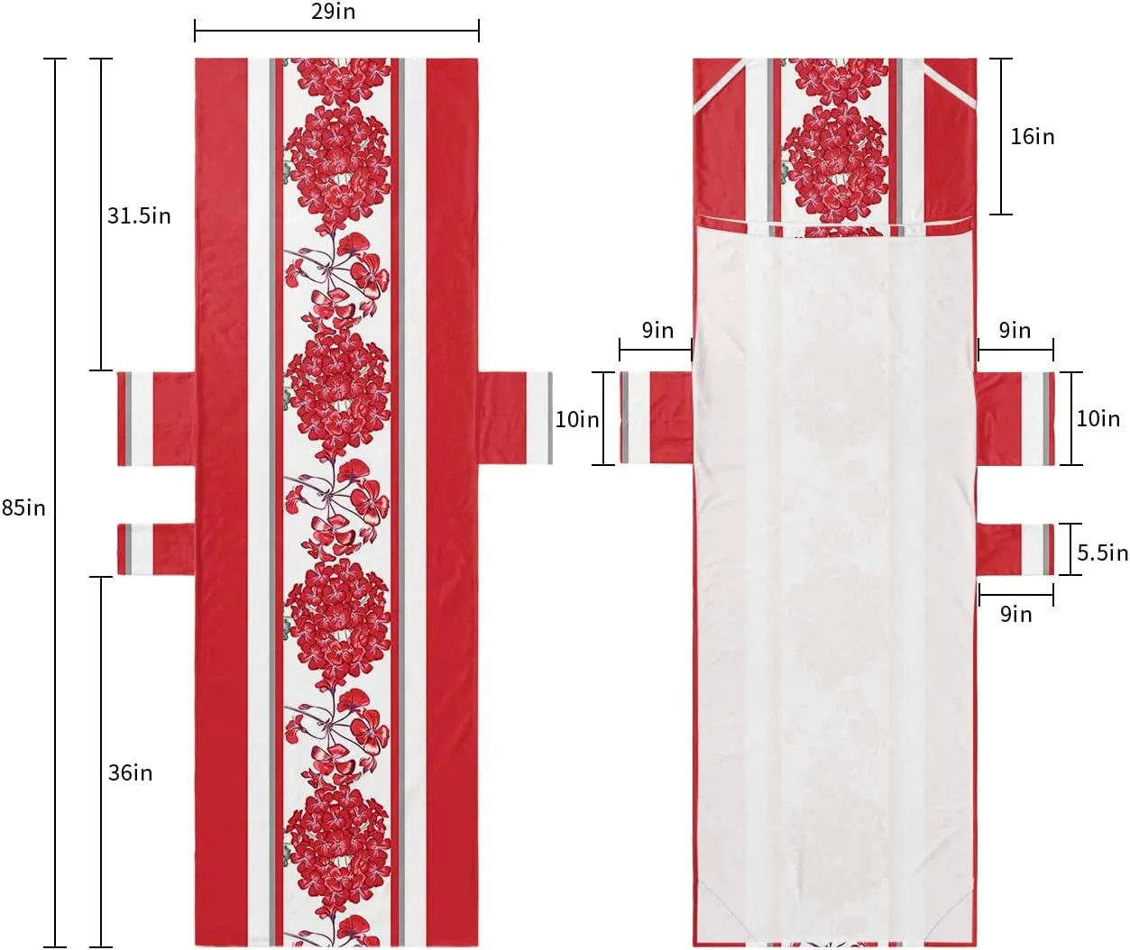 Red Flower Chaise Lounger Cover with Pockets, Pool Lounge Chair Covers 85"x29", Spring Summer Floral Rustic Botanical Microfiber Beach Chair Cover for Outdoor Patio Sunbathing