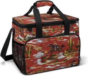 Red Western Cowboy Cowgirl Horse Cooler Bag, Collapsible Soft Sided Cooler, Large Leakproof Camping Cooler, Portable Travel Cooler for Camping, Road Trips