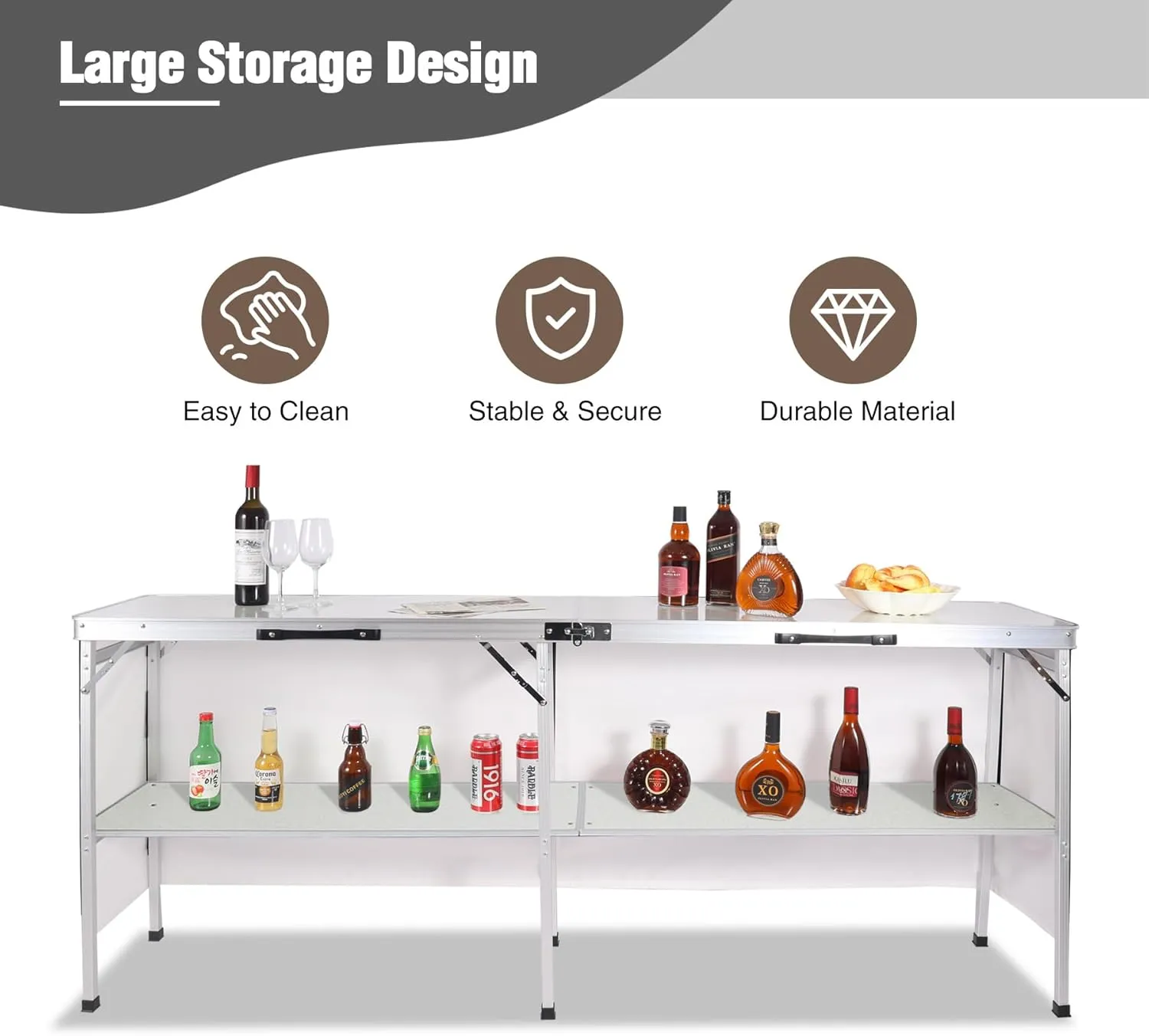 REDCAMP Portable Bar Table, Pop Up Folding Mobile Bar Bartender Table Podium Table for Events, Party, Camping, Tradeshow, Exhibition, Easy Setup, White, 78"x33"x15"