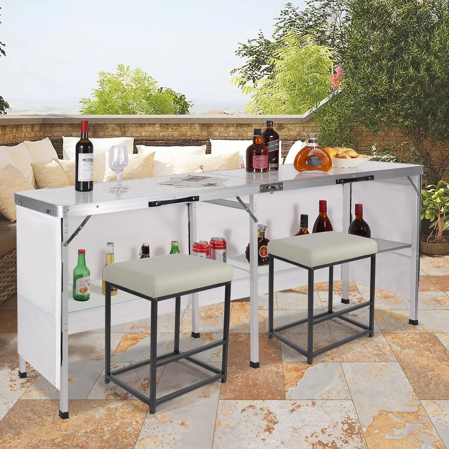 REDCAMP Portable Bar Table, Pop Up Folding Mobile Bar Bartender Table Podium Table for Events, Party, Camping, Tradeshow, Exhibition, Easy Setup, White, 78"x33"x15"