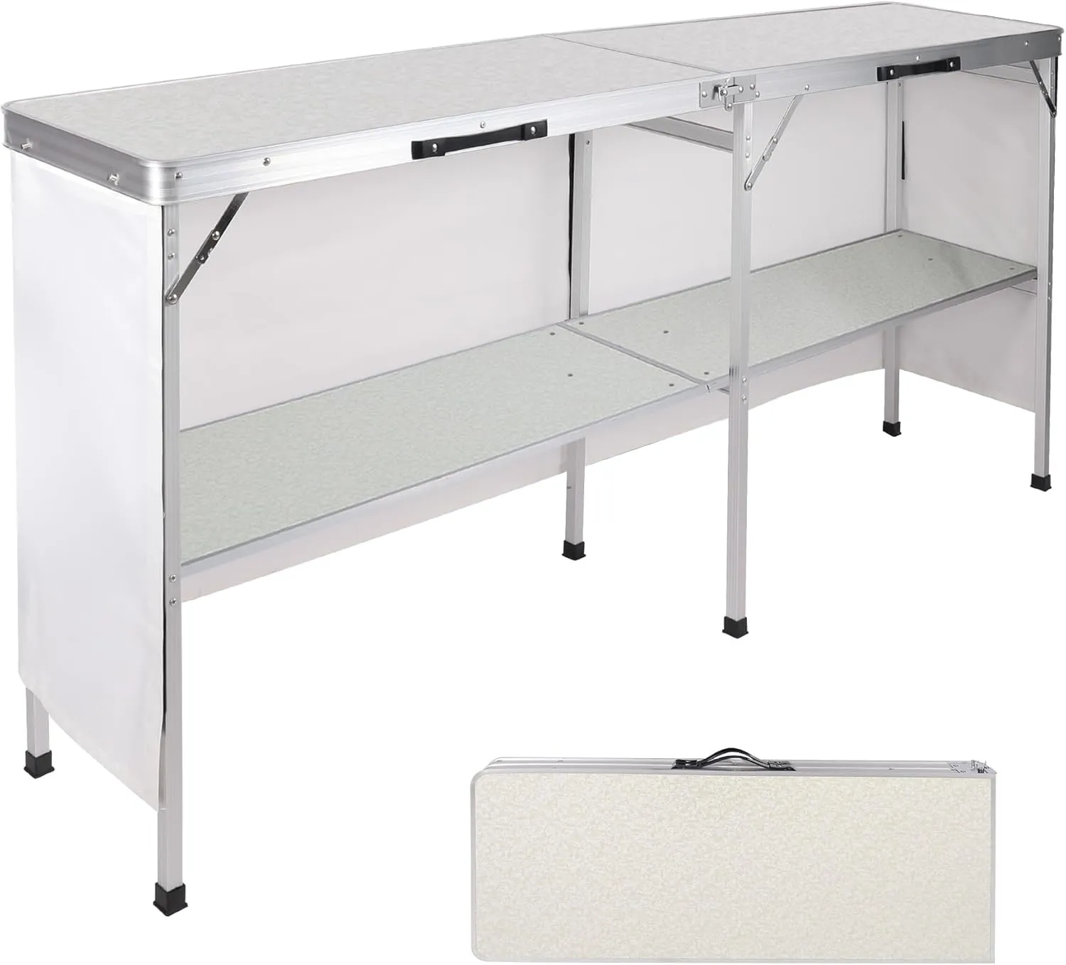 REDCAMP Portable Bar Table, Pop Up Folding Mobile Bar Bartender Table Podium Table for Events, Party, Camping, Tradeshow, Exhibition, Easy Setup, White, 78"x33"x15"