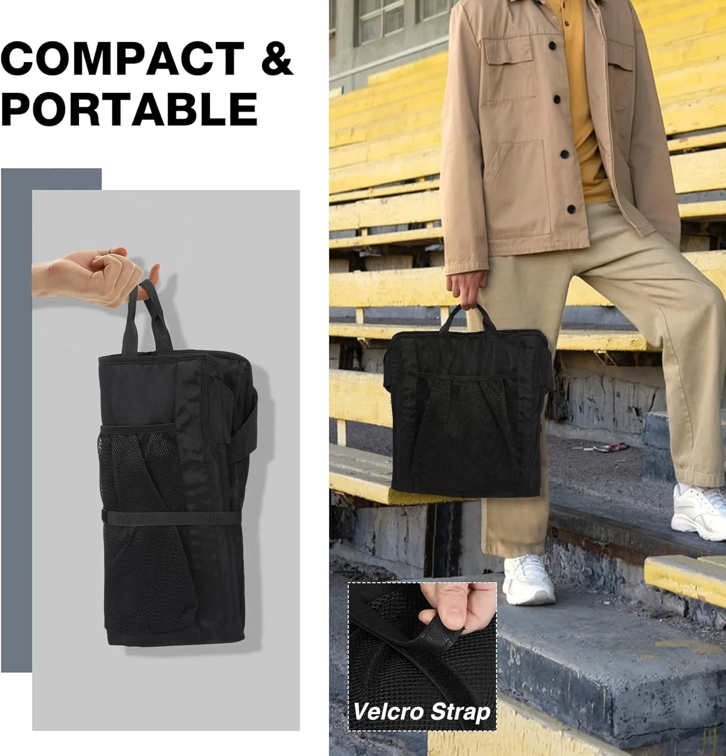 REDCAMP Portable Stadium Seat Bleacher Cushion, High Back Ground Chair/Blackless Extra Thick Stadium Cushion for Bleachers, Water Resistant