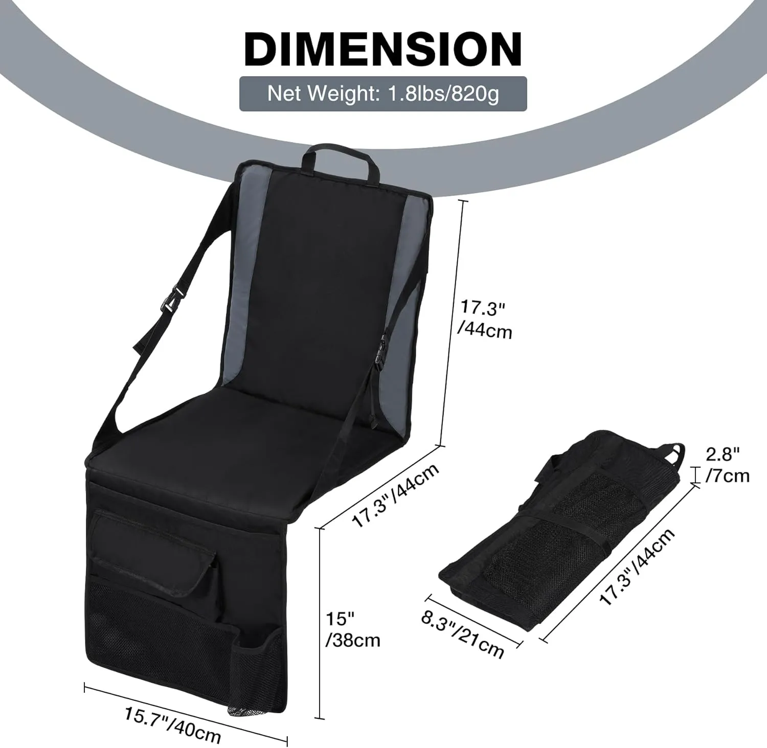 REDCAMP Portable Stadium Seat Bleacher Cushion, High Back Ground Chair/Blackless Extra Thick Stadium Cushion for Bleachers, Water Resistant