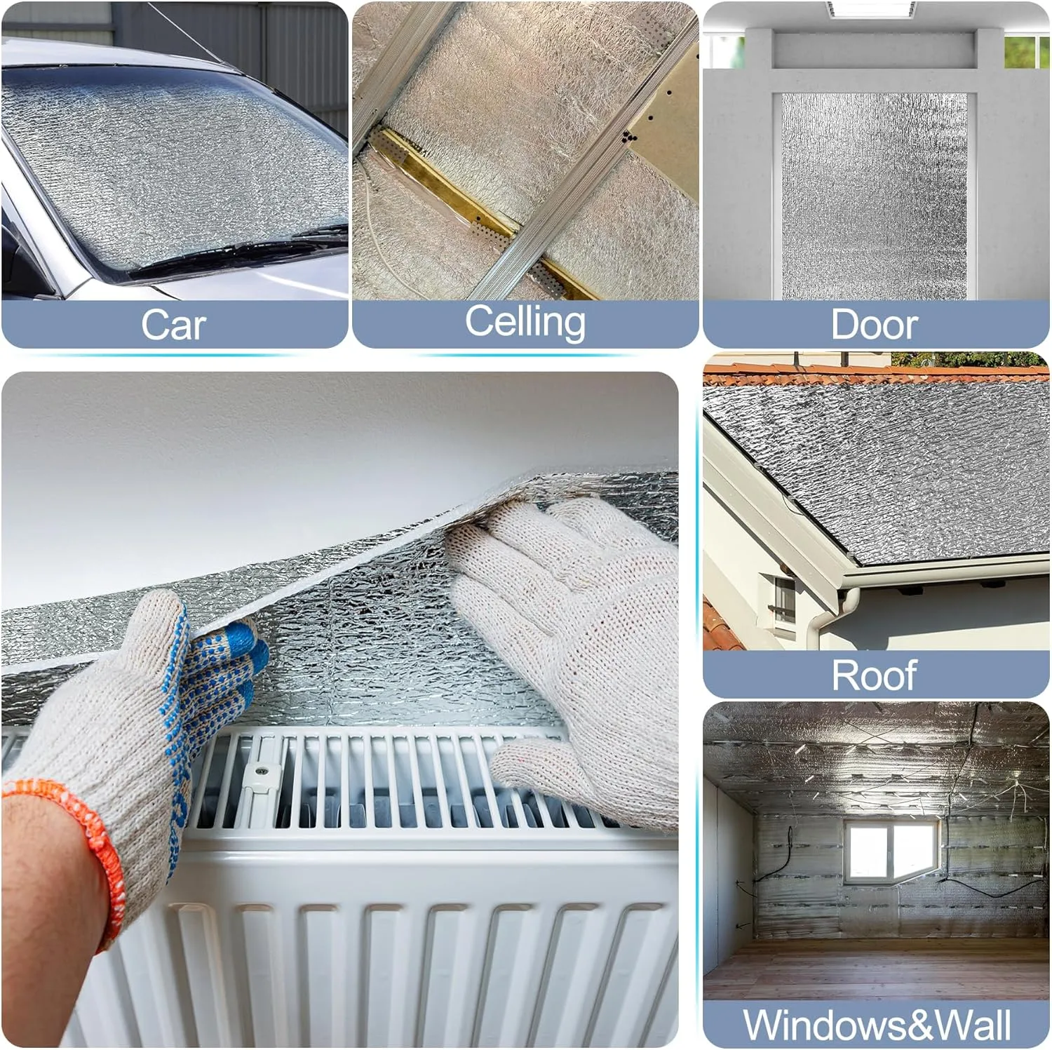 Reflective Insulation Roll 24in x 10Ft (3mm) Foam Core Radiant Barrier Double Reflective Aluminum Foil Wrap Insulation Sheet Thermal Shield for Winter RV Window Thermal Cold Insulating Summer Heat