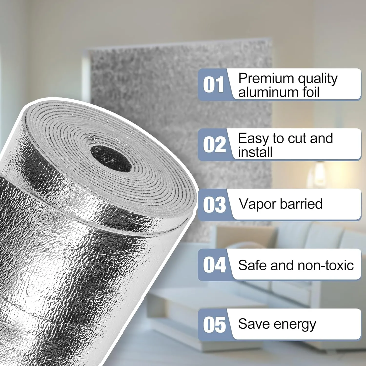 Reflective Insulation Roll 24in x 10Ft (3mm) Foam Core Radiant Barrier Double Reflective Aluminum Foil Wrap Insulation Sheet Thermal Shield for Winter RV Window Thermal Cold Insulating Summer Heat