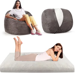 Rengue Convertible Bean Bag Chair Bed, Multifunctional Floor Chair with Ergonomic Design, Ultra-Soft and Stylish Bean Bag Mattress for Indoor & Outdoor Use, Perfect for Relaxation, Grey, Large Size