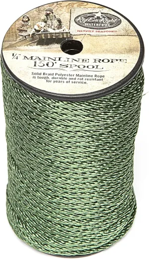 Rig'Em Right Waterfowl 1/4" Solid Braided Olive Green Polyester Utility Mainline Rope for Heavy Duty Decoy Line, Gang Rig Mainline Rope, Hunting, Camping, and More (150 Feet)
