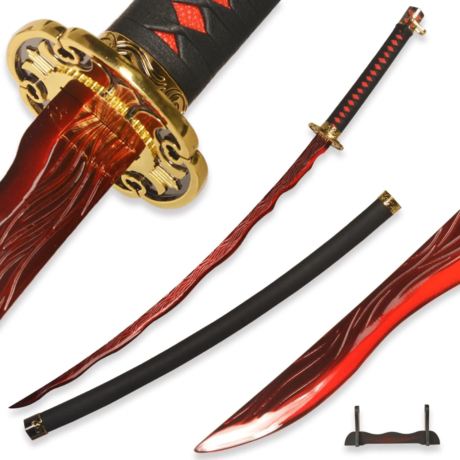 Rivers of Blood Katana 46inchs Carbon Steel Handmade Anime Sword Cosplay Prop for Display and Collection
